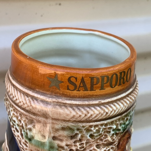 Mid Century Vtg Sapporo Japanese Beer Stein Embossed Glazed Ceramic Artwork Mug - Picture 2 of 16